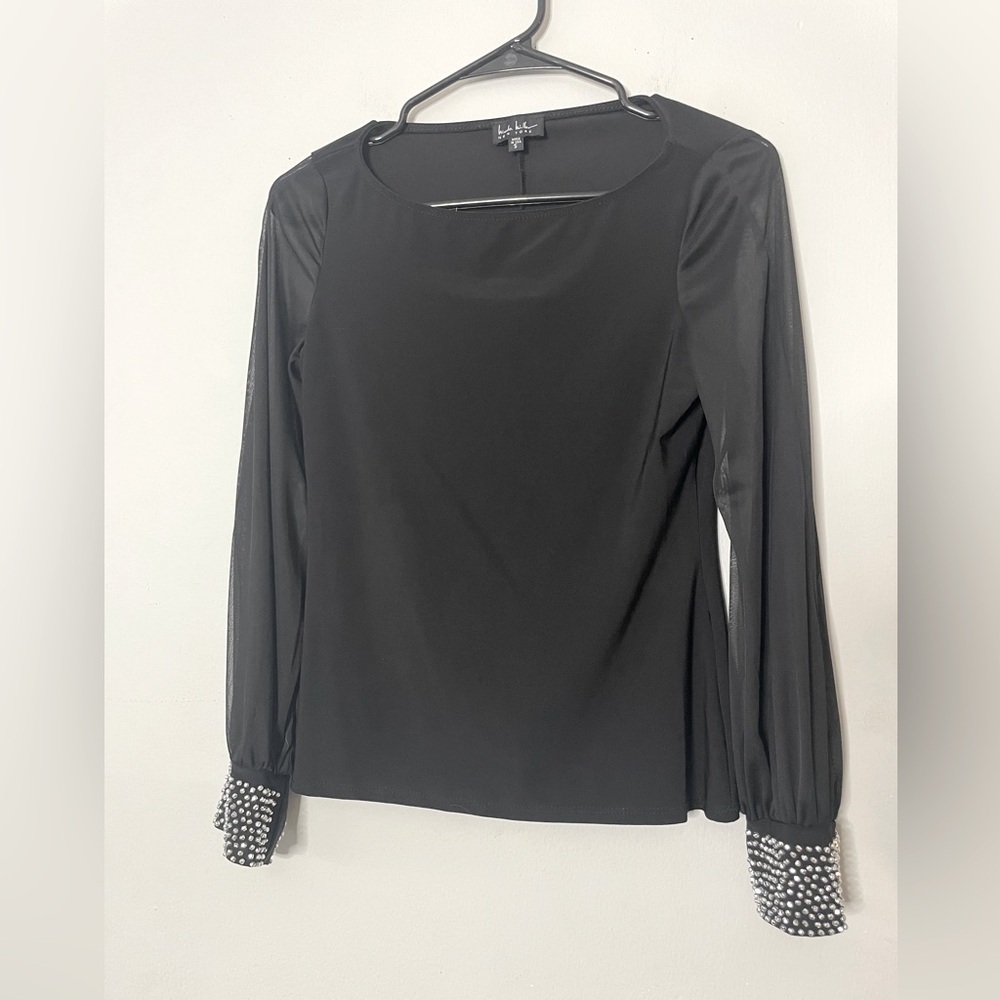 Nicole Miller Black Blouse with Beaded Cuffs